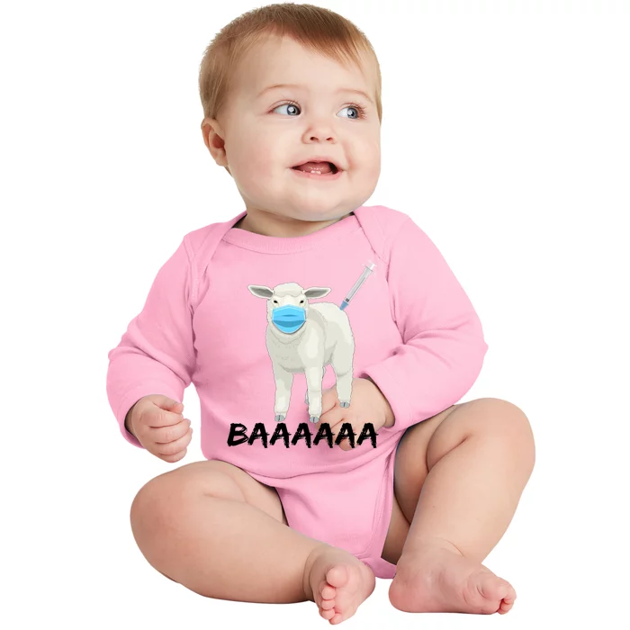 Funny Sheeep Baaaa Sheeple Anti Vaccine And Mask Baby Long Sleeve Bodysuit