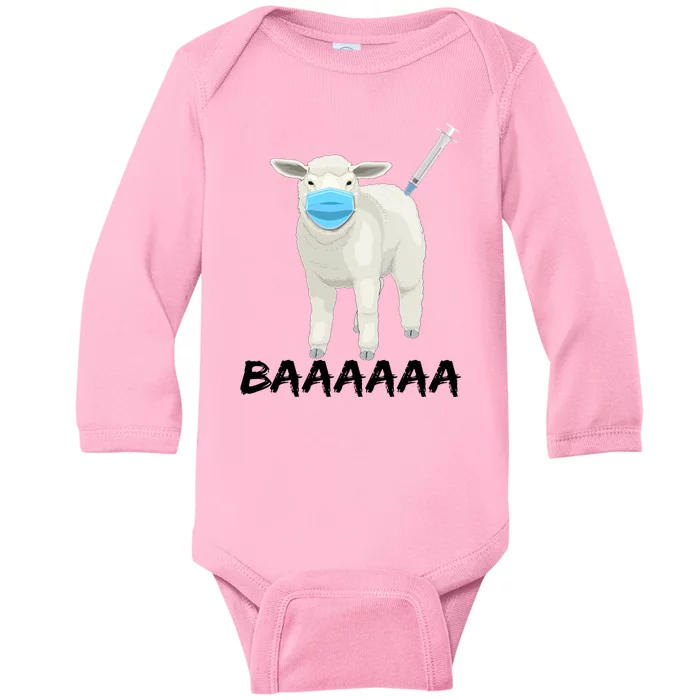 Funny Sheeep Baaaa Sheeple Anti Vaccine And Mask Baby Long Sleeve Bodysuit