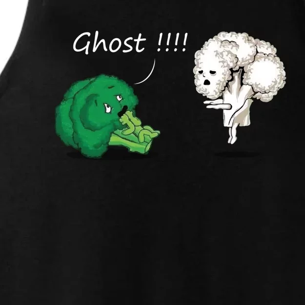 Funny Scared Broccoli By Ghost Cauliflower Funny Vegetarian Cool Gift Ladies Tri-Blend Wicking Tank