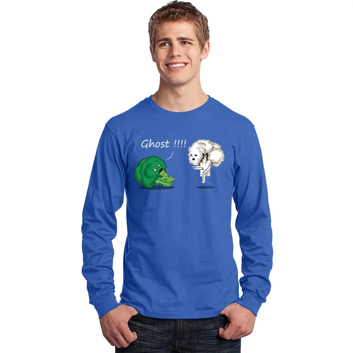 Funny Scared Broccoli By Ghost Cauliflower Funny Vegetarian Cool Gift Long Sleeve Shirt