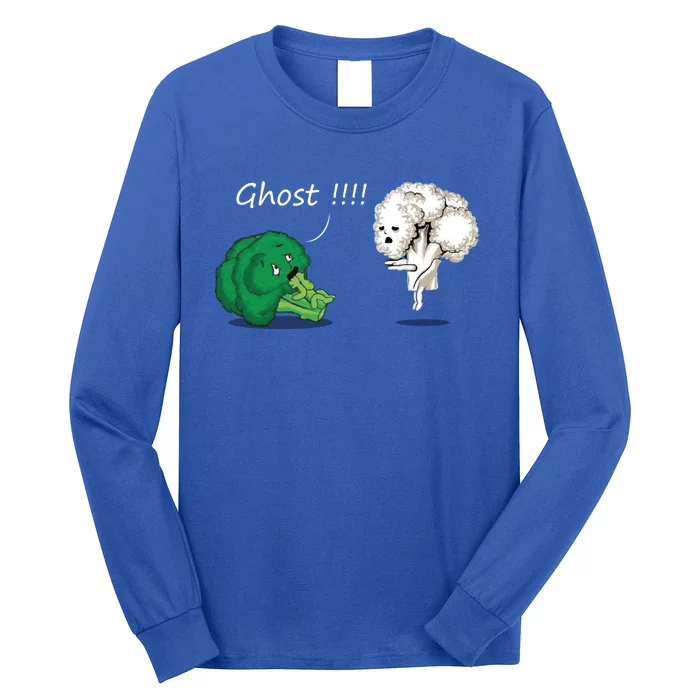 Funny Scared Broccoli By Ghost Cauliflower Funny Vegetarian Cool Gift Long Sleeve Shirt