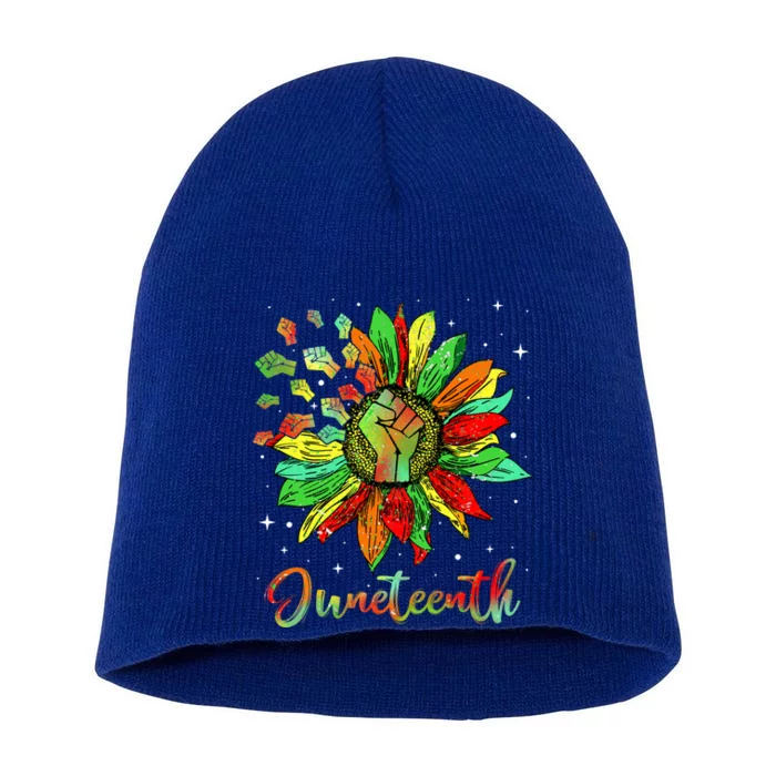 Freedom Sunflower Black History African American Juneteenth Cool Gift Short Acrylic Beanie