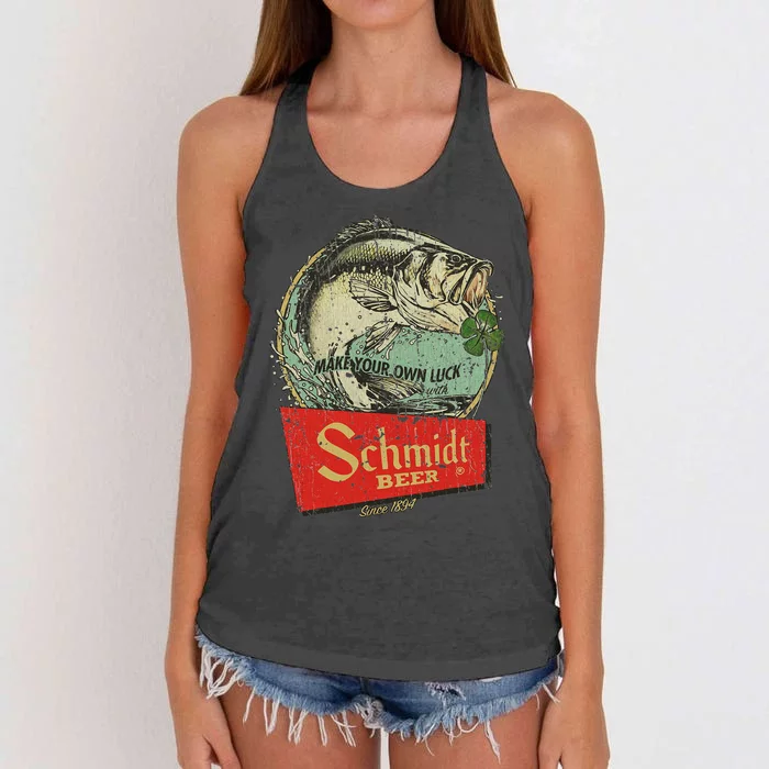 Fishing Schmidt Beer Make Your Own Luck 1894 Vintage Women's Knotted Racerback Tank