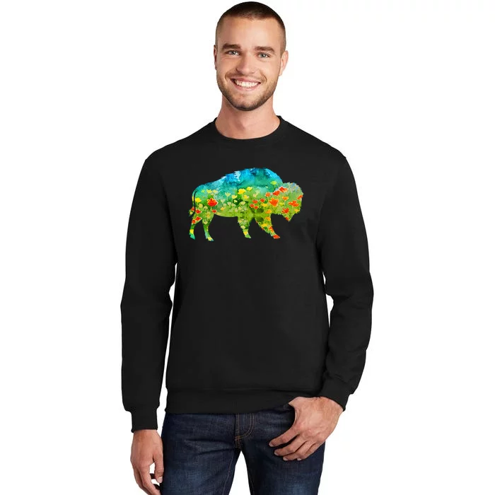 Flower Silhouette Bison Buffalo Sweatshirt