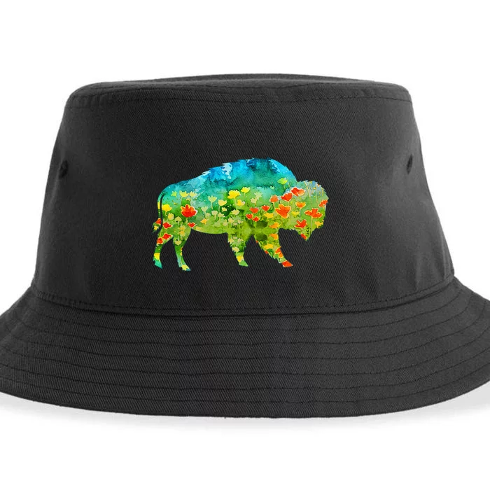 Flower Silhouette Bison Buffalo Sustainable Bucket Hat