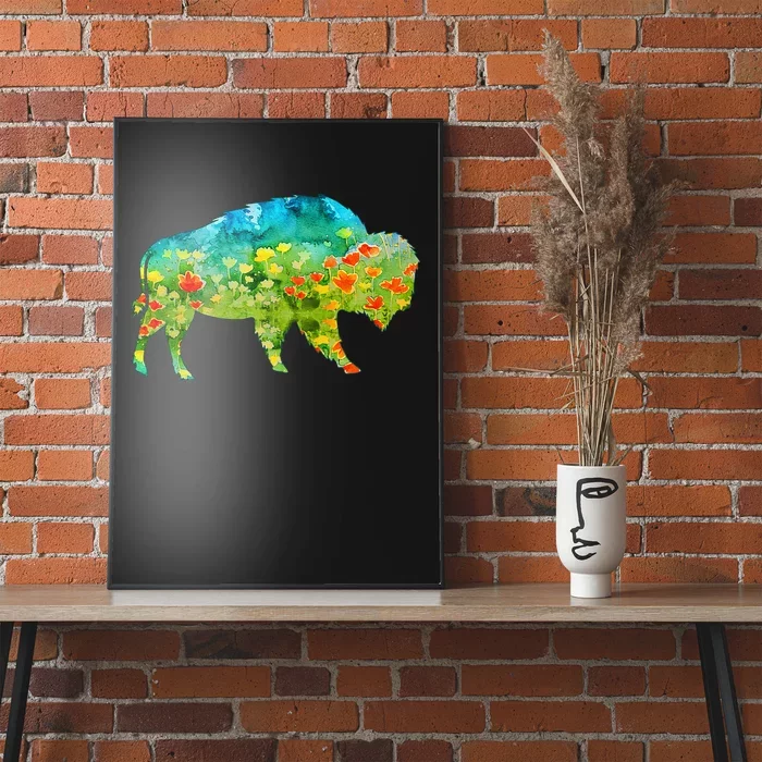 Flower Silhouette Bison Buffalo Poster