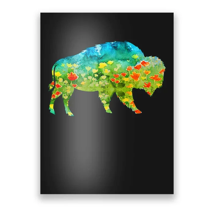 Flower Silhouette Bison Buffalo Poster