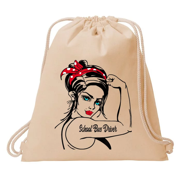 Female School Bus Driver Rosie The Riveter Pin Up Girl Drawstring Bag