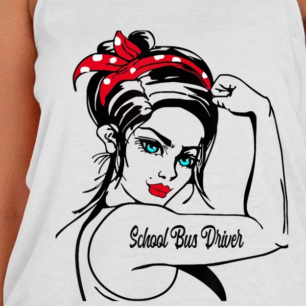 Female School Bus Driver Rosie The Riveter Pin Up Girl Women's Knotted Racerback Tank