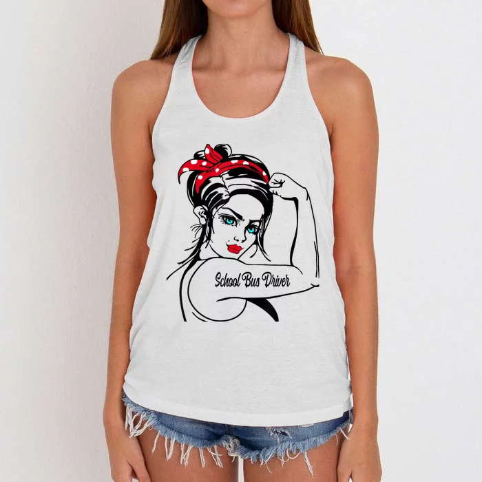 Female School Bus Driver Rosie The Riveter Pin Up Girl Women's Knotted Racerback Tank