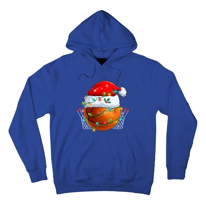 Funny Santa Basketball Ball Basket Christmas Lights Xmas Pjs Gift Tall Hoodie