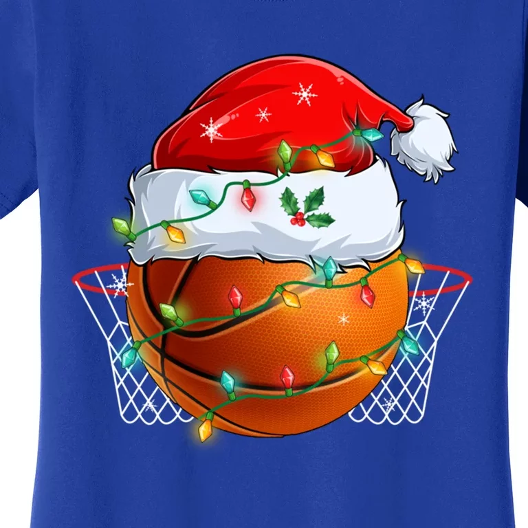 Funny Santa Basketball Ball Basket Christmas Lights Xmas Pjs Gift Women's T-Shirt