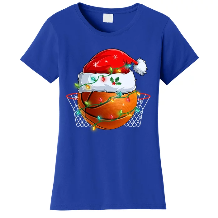 Funny Santa Basketball Ball Basket Christmas Lights Xmas Pjs Gift Women's T-Shirt