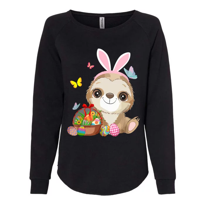 Funny Sloth Bunny Ear With Eggs Basket Easter Costume Rabbit Womens California Wash Sweatshirt