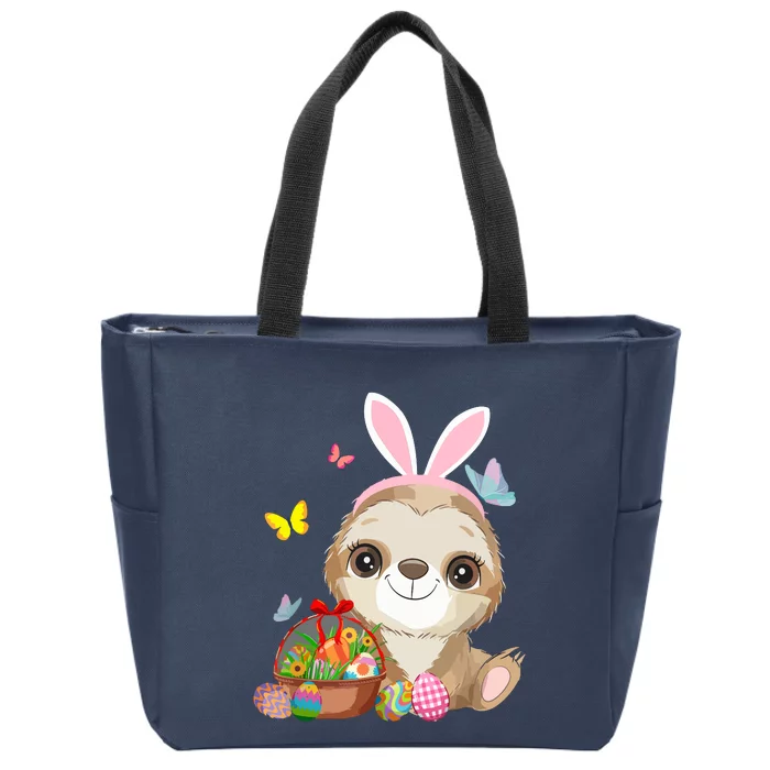 Funny Sloth Bunny Ear With Eggs Basket Easter Costume Rabbit Zip Tote Bag