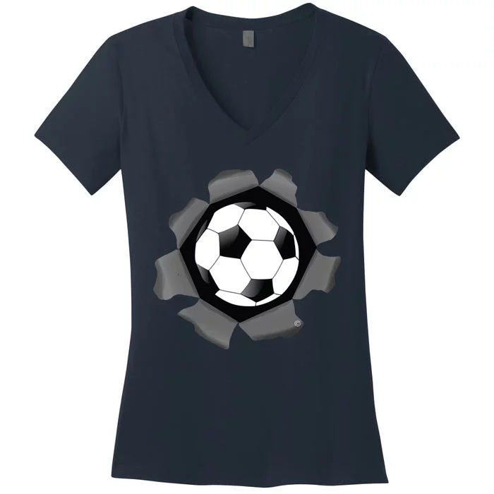 Funny Soccer Ball Burst Women's V-Neck T-Shirt