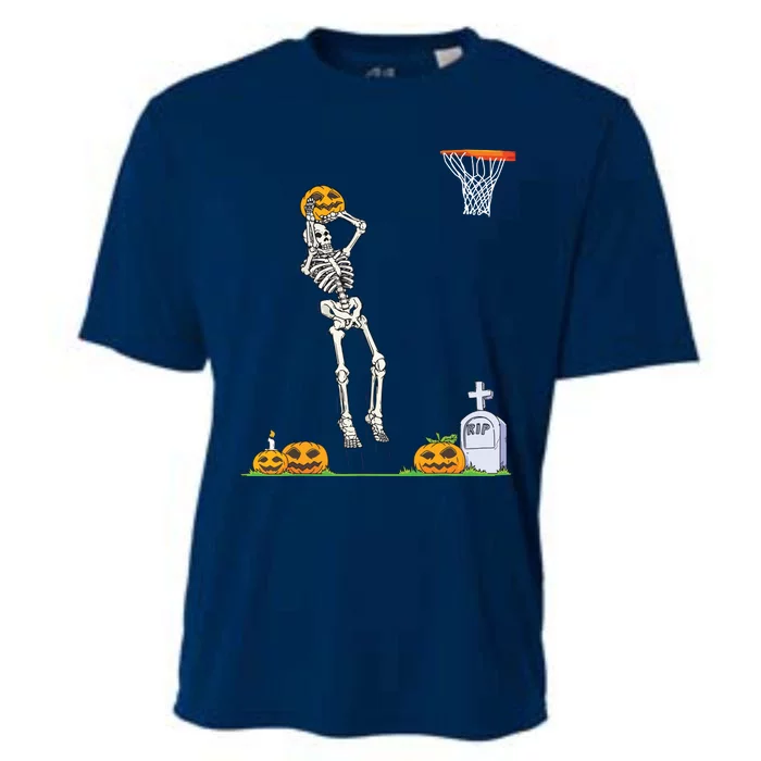 Funny Skeleton Basketball Halloween Pumpkin Cooling Performance Crew T-Shirt