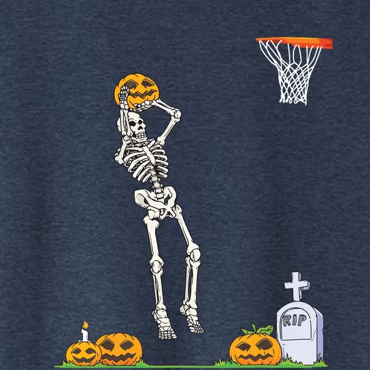 Funny Skeleton Basketball Halloween Pumpkin Women's Crop Top Tee