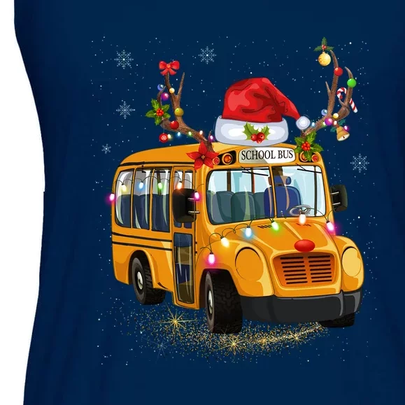 Funny School Bus Reindeer Santa Christmas School Bus Driver Ladies Essential Flowy Tank