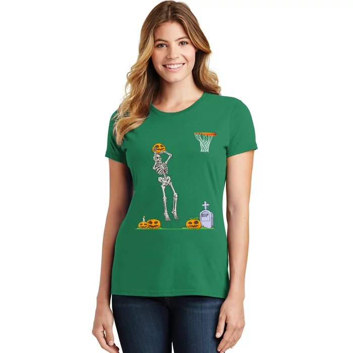 Funny Skeleton Basketball Halloween Pumpkin Women's T-Shirt