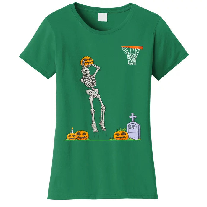 Funny Skeleton Basketball Halloween Pumpkin Women's T-Shirt