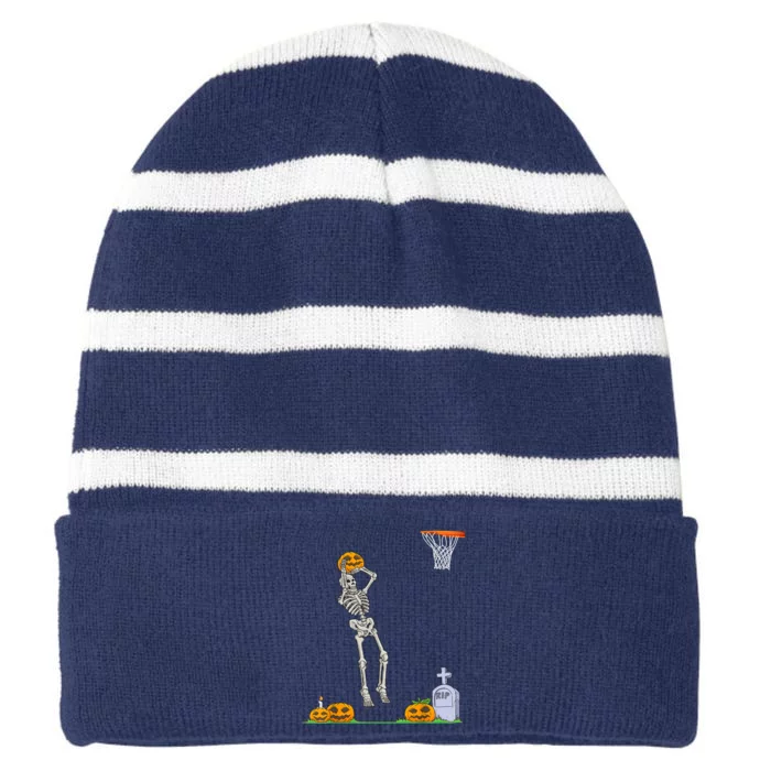 Funny Skeleton Basketball Halloween Pumpkin Striped Beanie with Solid Band