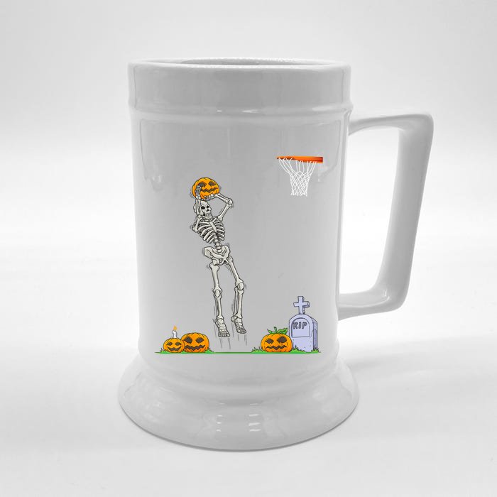 Funny Skeleton Basketball Halloween Pumpkin Front & Back Beer Stein