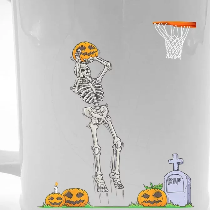 Funny Skeleton Basketball Halloween Pumpkin Front & Back Beer Stein