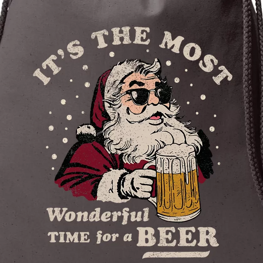 Funny Santa Beer Merry Christmas Drawstring Bag