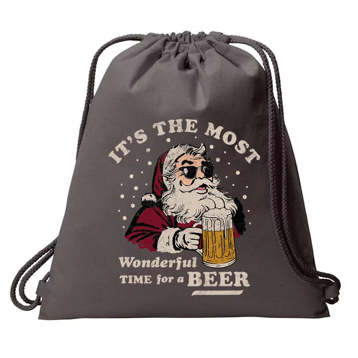 Funny Santa Beer Merry Christmas Drawstring Bag