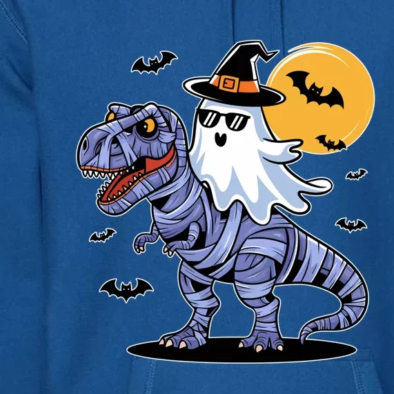 Funny Skeleton Boo Riding Mummy Dinosaur T Rex Halloween Funny Gift Premium Hoodie