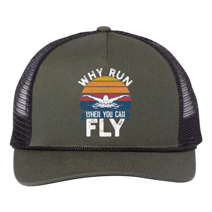 Funny Swimming Butterfly Swimmer Why Run When You Can Fly Retro Rope Trucker Hat Cap