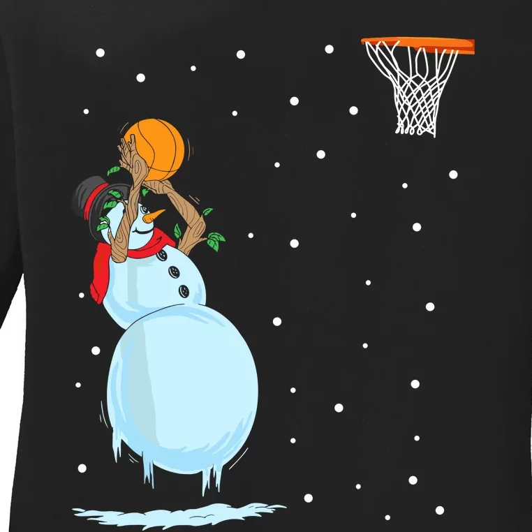 Funny Snowman Basketball Christmas Ladies Long Sleeve Shirt