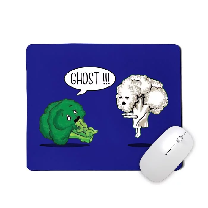 Funny Scared Broccoli By Ghost Cauliflower Funny Vegetarian Cute Gift Mousepad