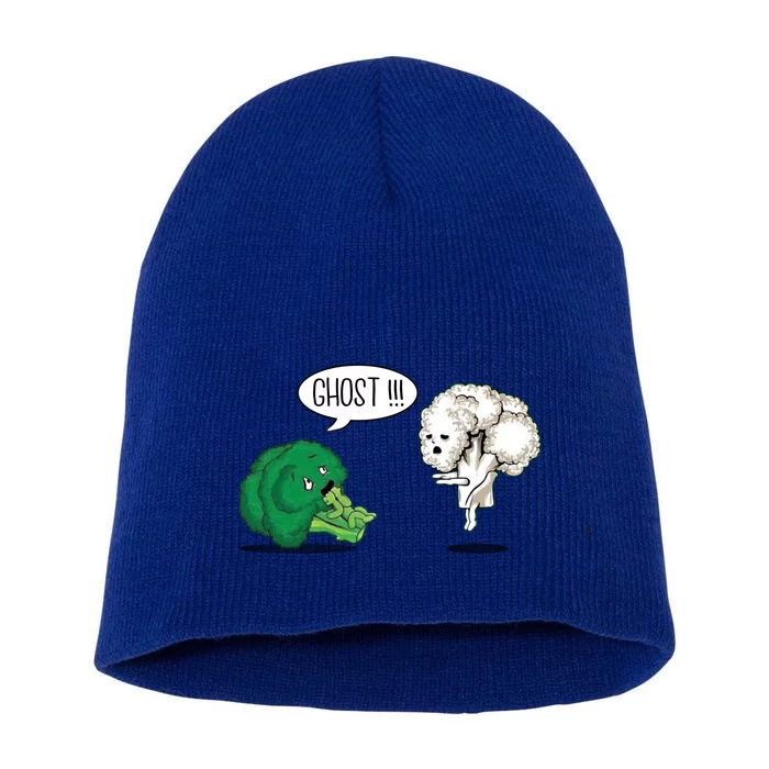 Funny Scared Broccoli By Ghost Cauliflower Funny Vegetarian Cute Gift Short Acrylic Beanie