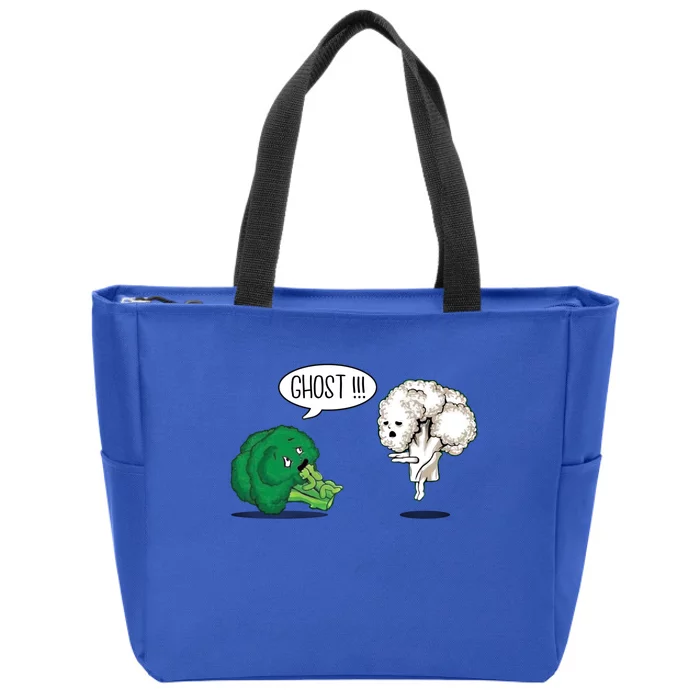 Funny Scared Broccoli By Ghost Cauliflower Funny Vegetarian Cute Gift Zip Tote Bag