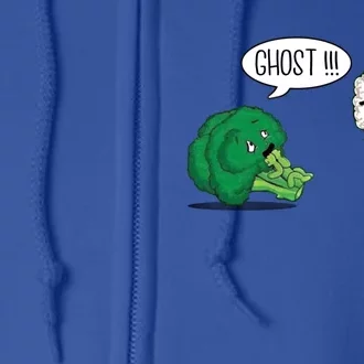 Funny Scared Broccoli By Ghost Cauliflower Funny Vegetarian Cute Gift Full Zip Hoodie