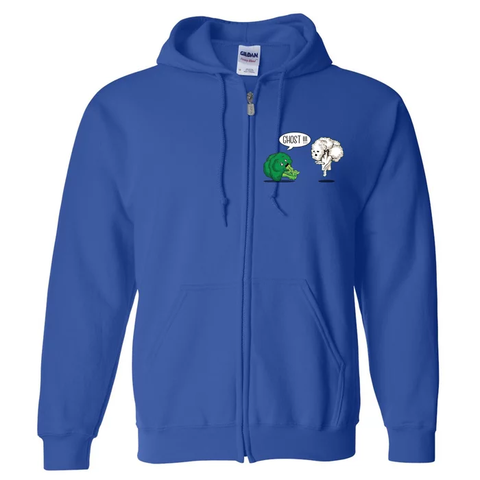 Funny Scared Broccoli By Ghost Cauliflower Funny Vegetarian Cute Gift Full Zip Hoodie