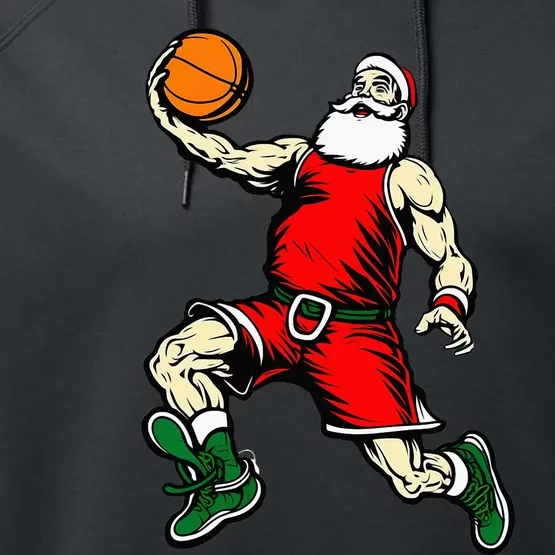 Funny Santa Basketball Lover Christmas Performance Fleece Hoodie