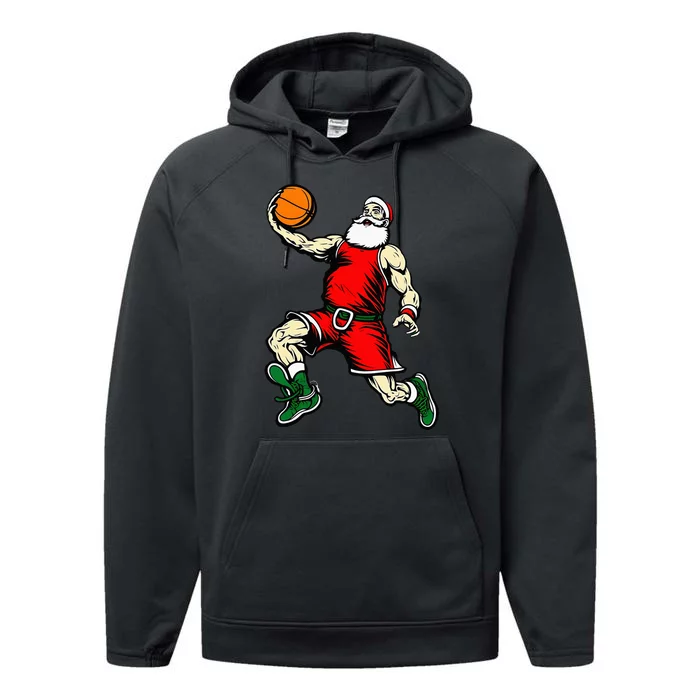 Funny Santa Basketball Lover Christmas Performance Fleece Hoodie