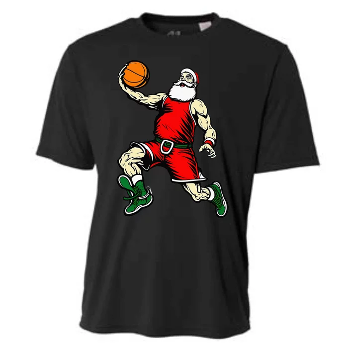 Funny Santa Basketball Lover Christmas Cooling Performance Crew T-Shirt