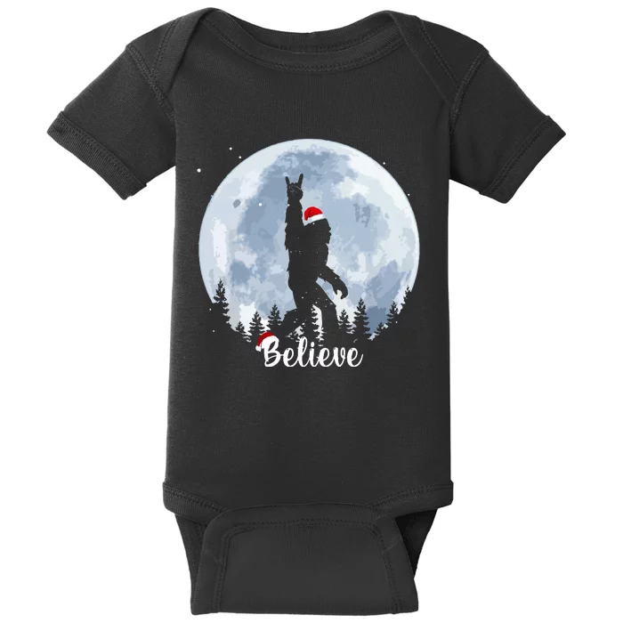 Funny Santa Bigfoot Christmas Rock Roll Sasquatch Believe Xmas Gift Baby Bodysuit