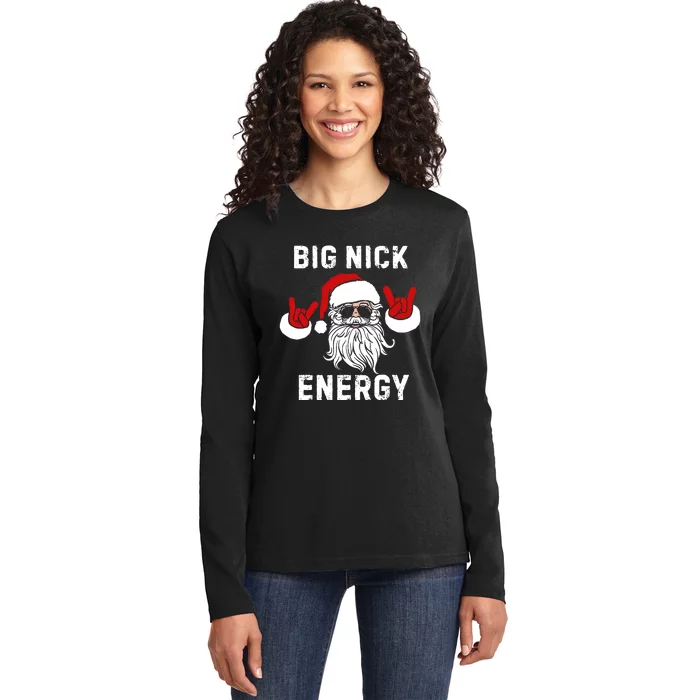 Funny Santa Big Nick Energy Santa Face Merry Christmas Ladies Long Sleeve Shirt