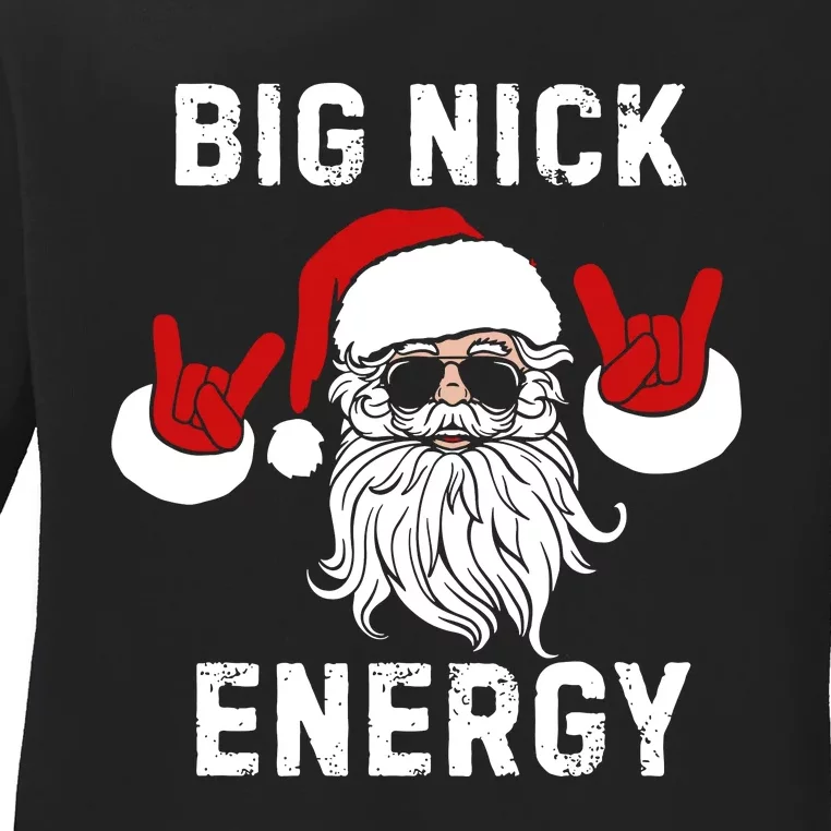 Funny Santa Big Nick Energy Santa Face Merry Christmas Ladies Long Sleeve Shirt