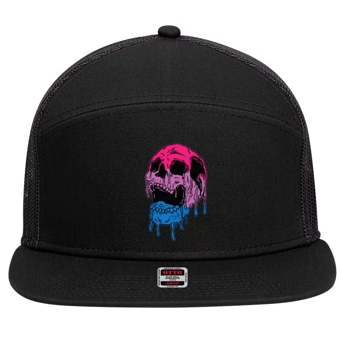 funny Subtle Bisexual Skull Bi Pride Flag Bisexuality 7 Panel Mesh Trucker Snapback Hat