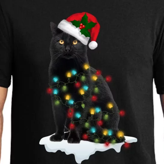 Funny Santa Black Cat In Xmas Lights Cat Lover Christmas Cool Gift Pajama Set