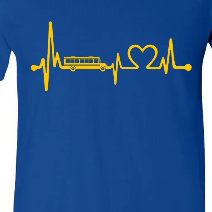 Funny School Bus Driver Gift Love School Bus Heartbeat Gift V-Neck T-Shirt