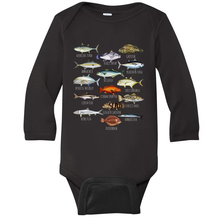 Fish Species Biology Types Of Saltwater Fish Fishing Baby Long Sleeve Bodysuit