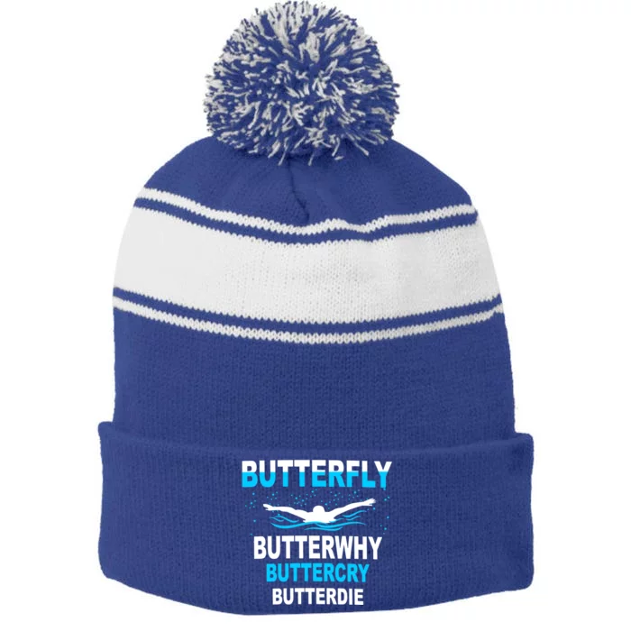 Funny Swim Butterfly Stroke Swimming Gift Funny Gift Funny Gift Stripe Pom Pom Beanie