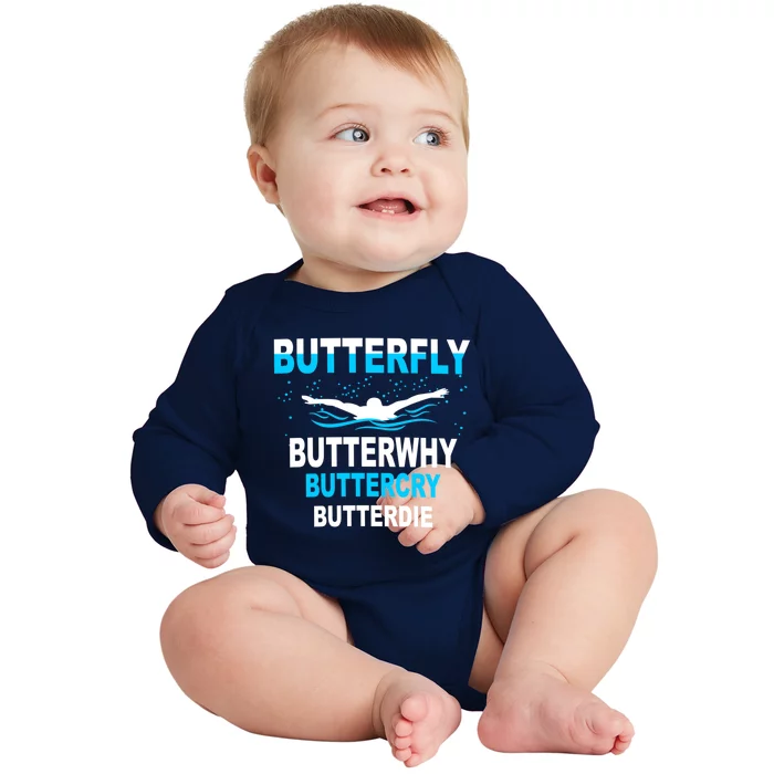 Funny Swim Butterfly Stroke Swimming Gift Funny Gift Funny Gift Baby Long Sleeve Bodysuit